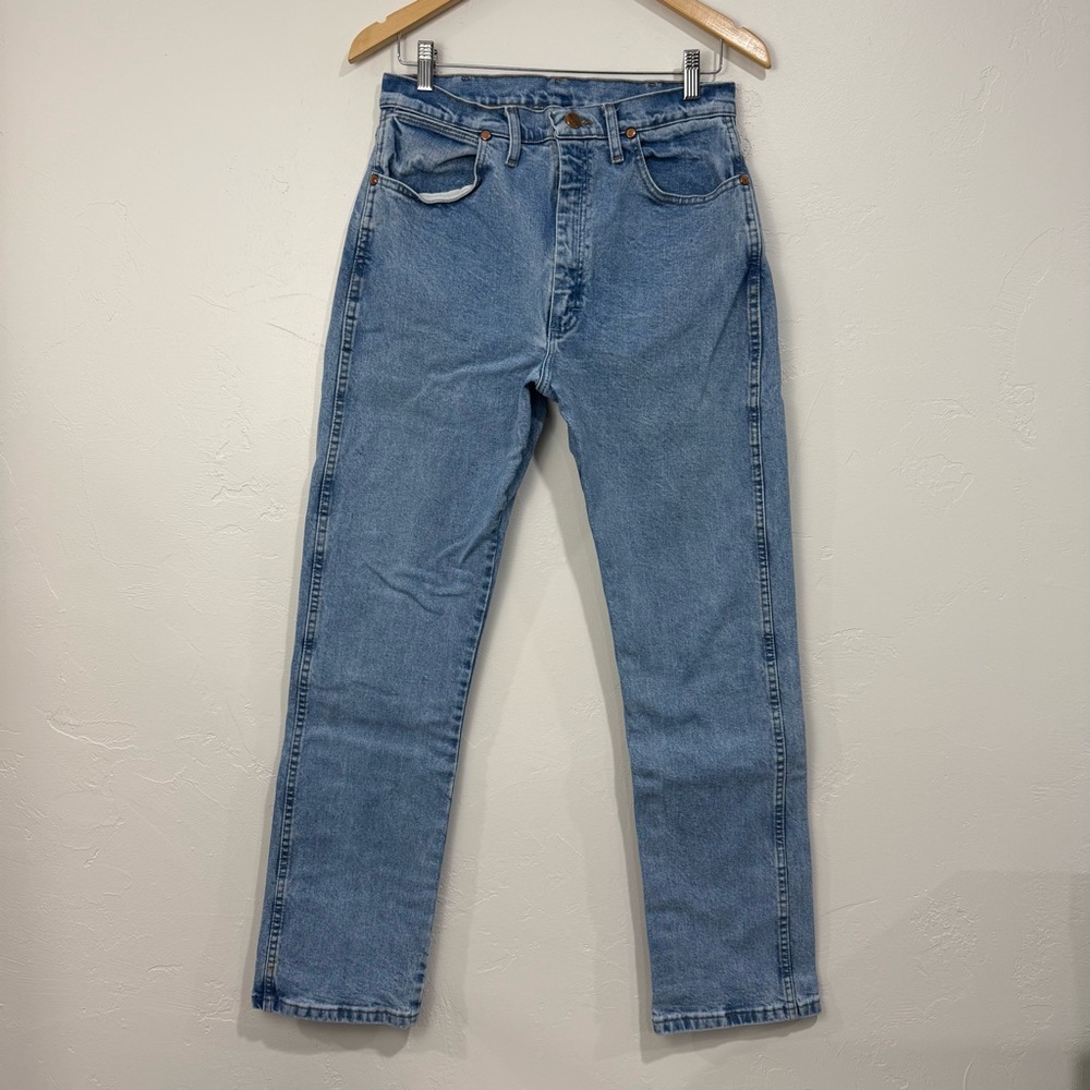 Wrangler Vintage Womens Light Blue Straight Denim Jeans High Rise Casual Western